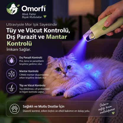 Omorfi 4'ü 1 Arada LED & UV Pet Tırnak Makası – Hazneli & Törpülü